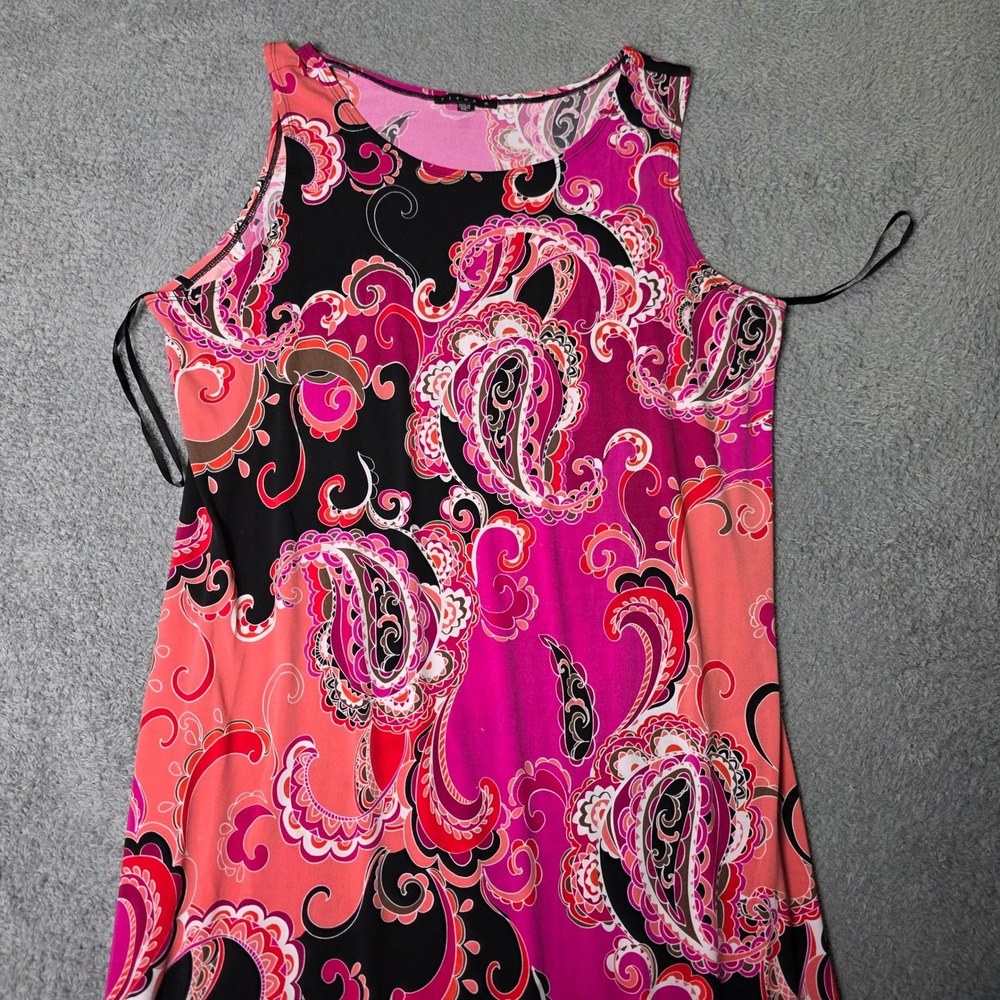 Tiana B Womens XL Sleeveless A-Line Dress Pink Orange Paisley Knit Scoop Neck